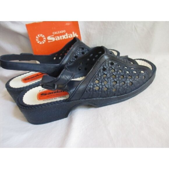 Vintage Womens Sandals 8 US 25 mexico Sandak Molded Rubber Blue Julieta NOS - Picture 3 of 8